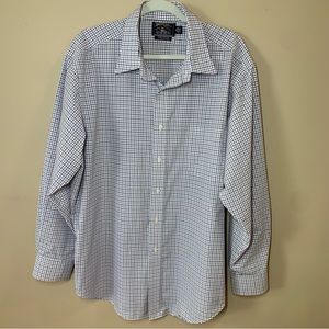 American Living Mens Shirt Plaid Purple/Black on White, 18 34/35 EUC